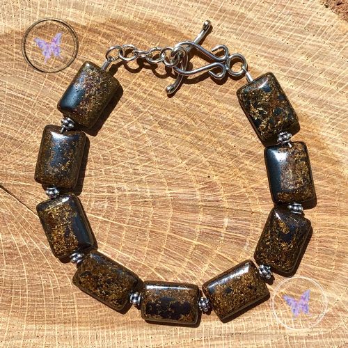 Bronzite Rectangles Bracelet With Silver Toggle Clasp